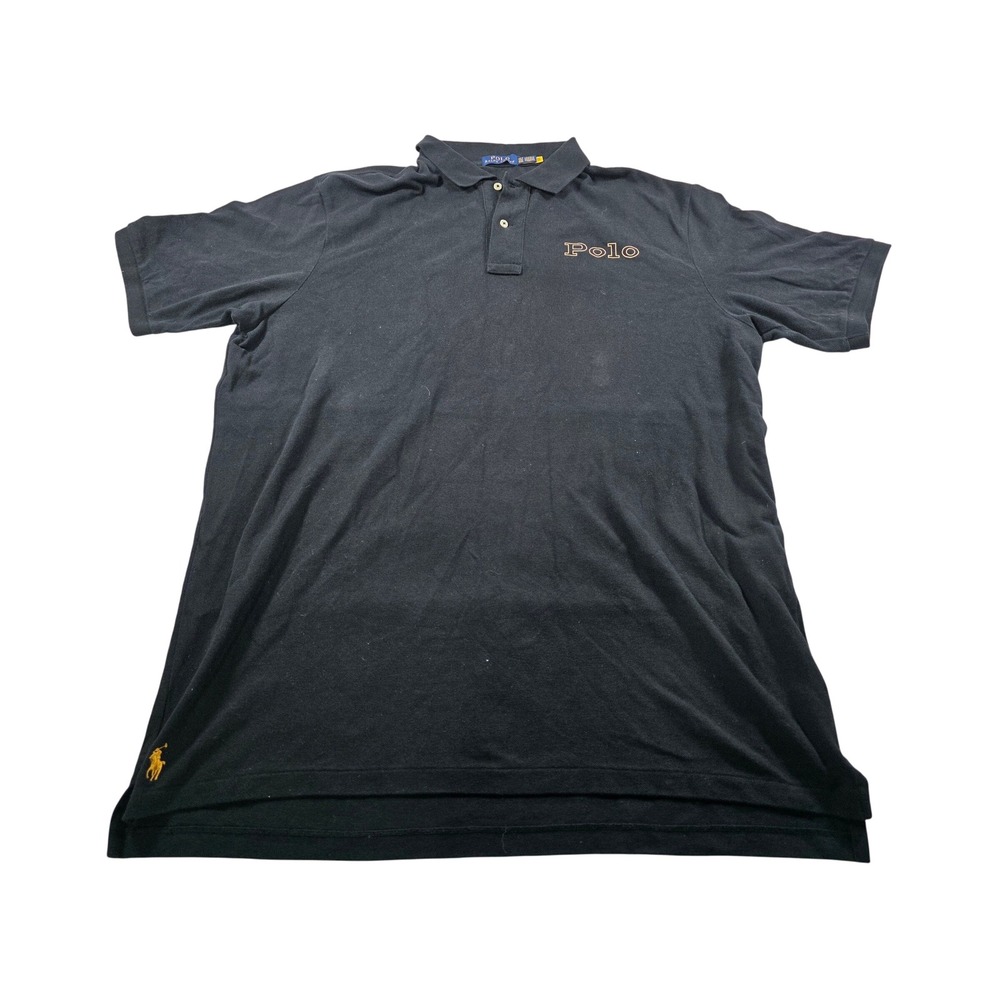 Polo Ralph Lauren Mens Black Gold Embroidered Logo Spell Out Polo Shirt XLT Tall